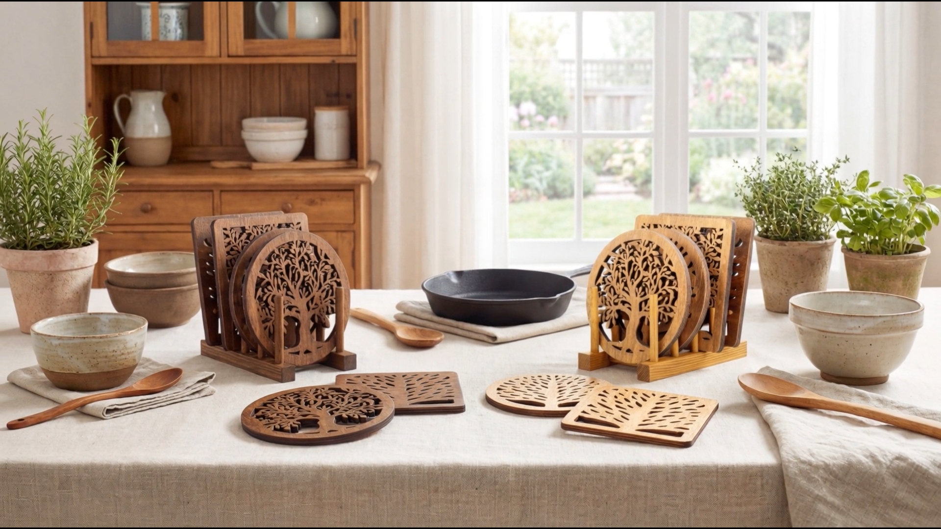 Amazon.com: Beeveer 5 Pcs Life Tree Wooden Trivets with Storage